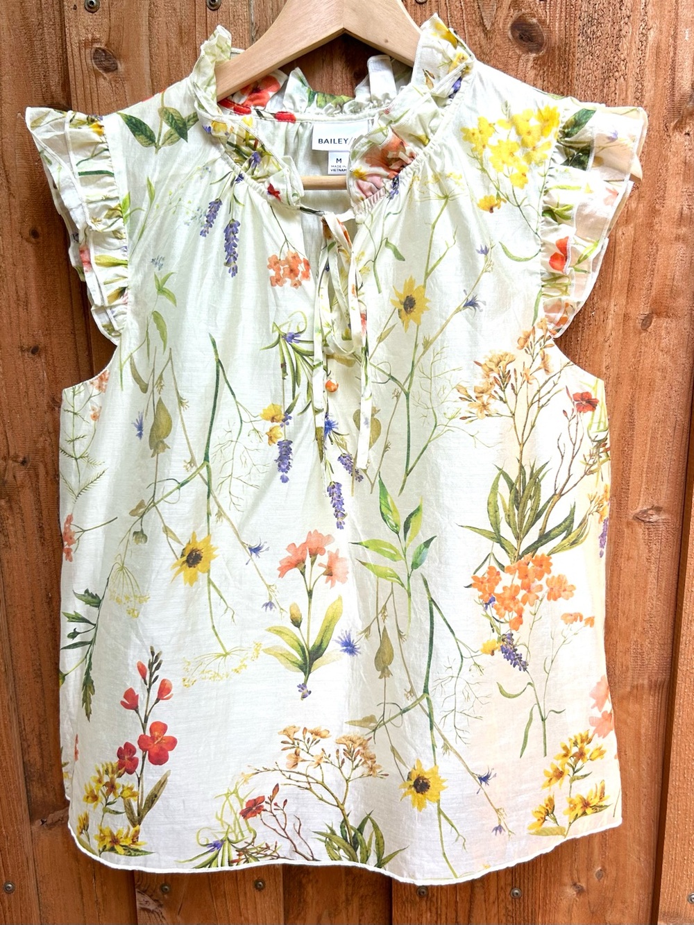 Bailey 44 Botanical Floral Ruffle Top Romantic Cottagecore Lightweight Size M